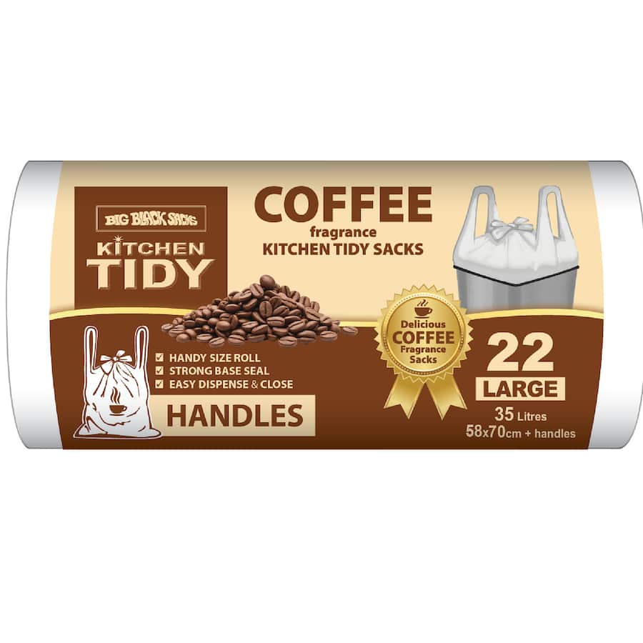 Big Black Sacks Kitchen Tidy Liners Coffee Handle Large 22pack