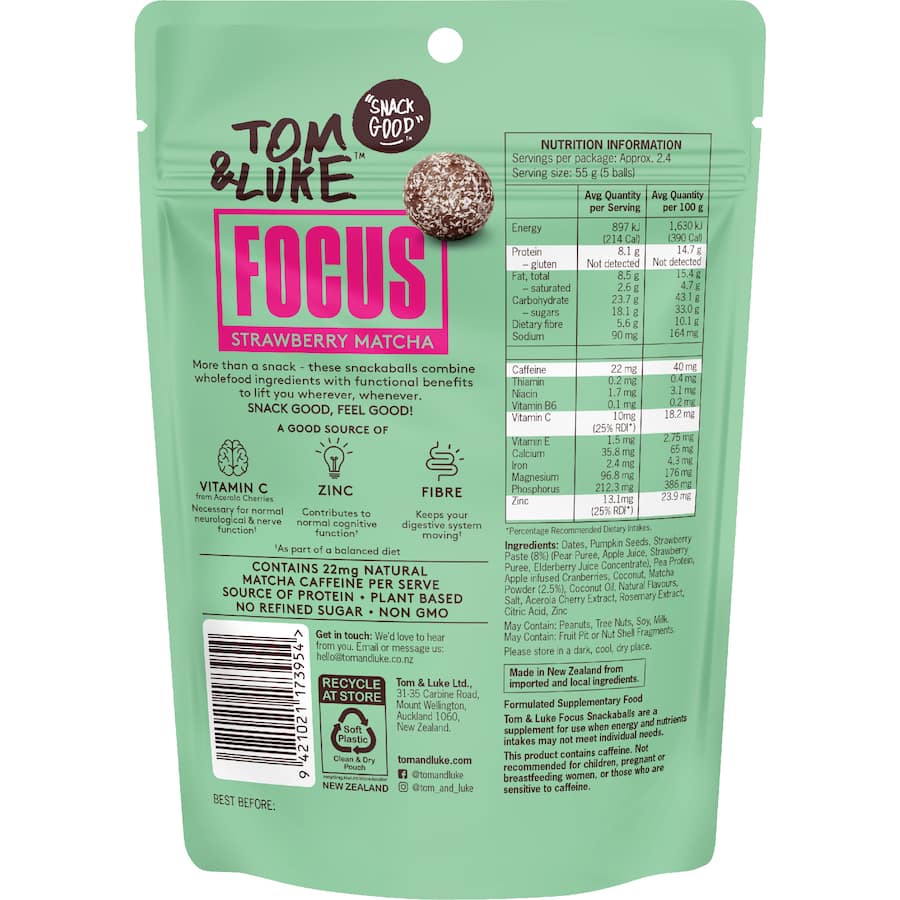 Tom & Luke Snack Balls Focus Strawberry Matcha 132g