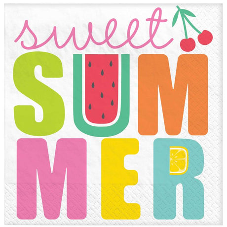 Vibrant Tutti Frutti Summer Lunch Napkins featuring tropical fruit designs, perfect for summer gatherings and picnics.