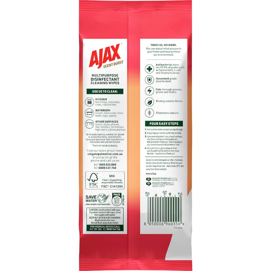 Ajax Cleaning Wipes Peach 90 pack