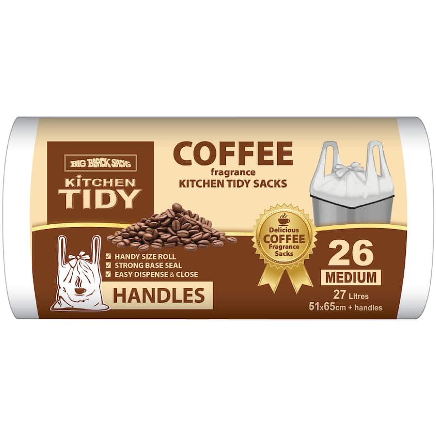 Big Black Sacks Kitchen Tidy Liners Coffee Handles Medium 26pack