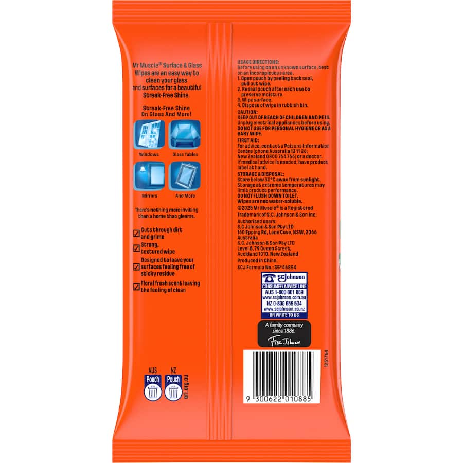 Mr Muscle Wipes Surface & Glass 30pack