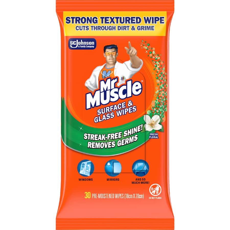 Mr Muscle Wipes Surface & Glass 30pack
