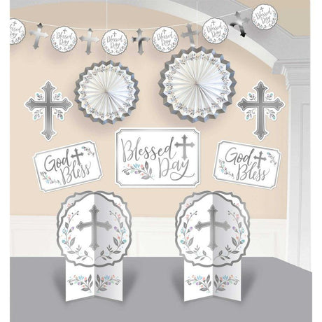 Vibrant Holy Day Room Decorating Kit with garland, centrepieces, fans, and cutouts for festive celebrations.