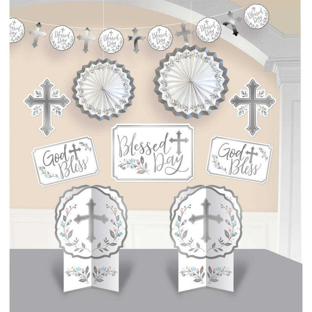 Vibrant Holy Day Room Decorating Kit with garland, centrepieces, fans, and cutouts for festive celebrations.