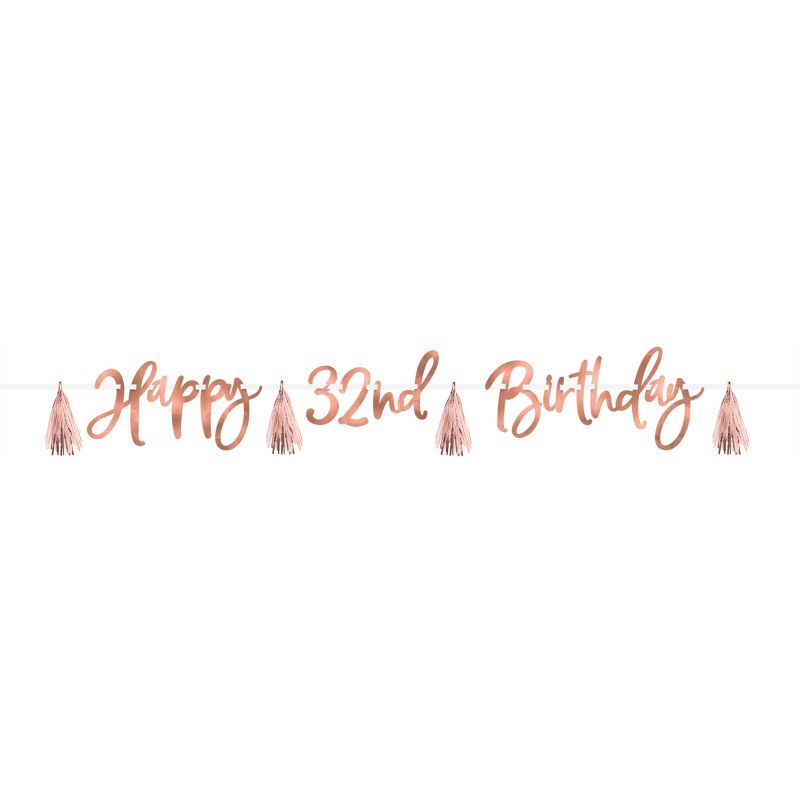 Blush customizable foil banner kit for birthdays, includes numbers 0-9 and suffixes, 2.74 meters long.