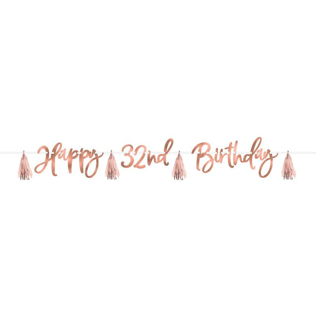 Blush customizable foil banner kit for birthdays, includes numbers 0-9 and suffixes, 2.74 meters long.
