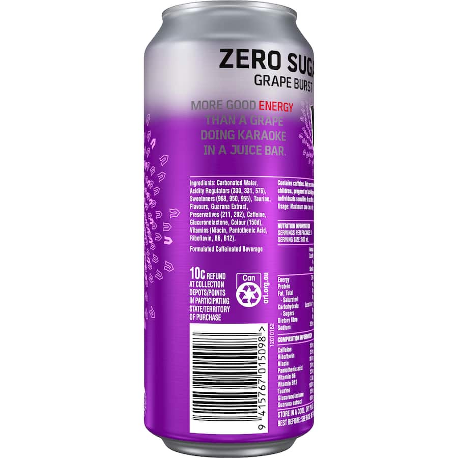 V Energy Drink Grape Zero Sugar 500mL