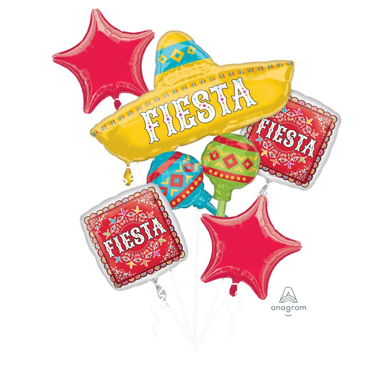 Pack of 5 vibrant foil balloons with a papel picado design, perfect for festive celebrations and decorations.