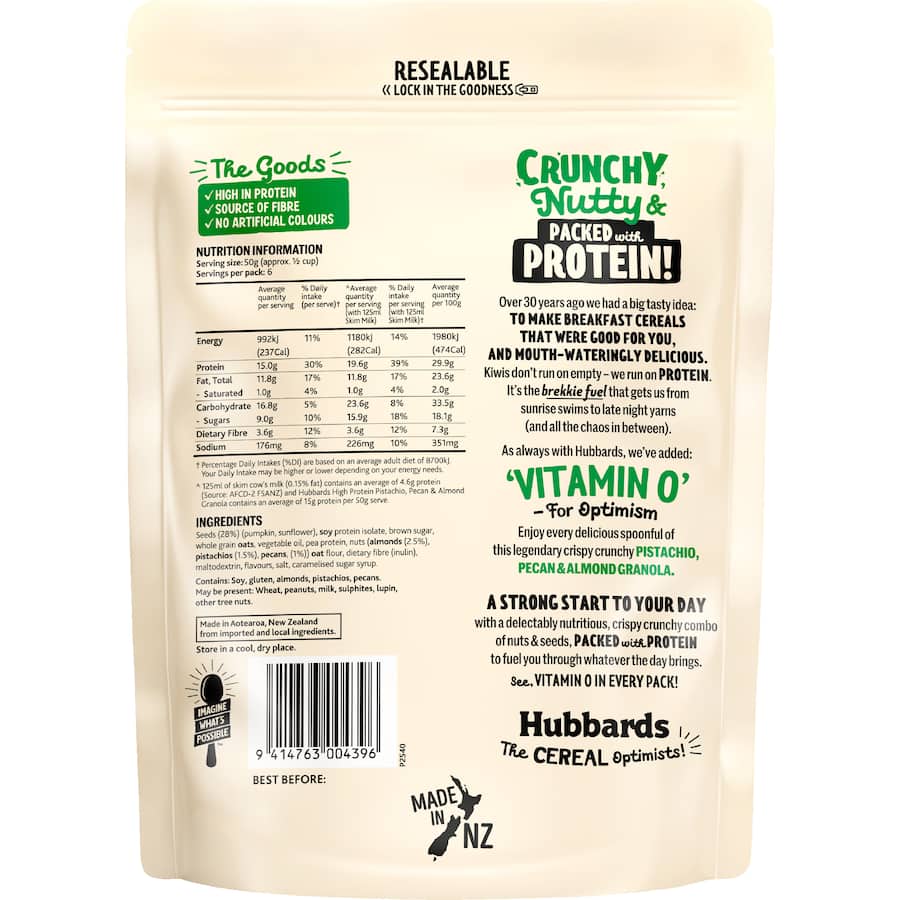 Hubbards Crispy Crunchy High Protein Granola Pistachio, Pecan & Almond 300g