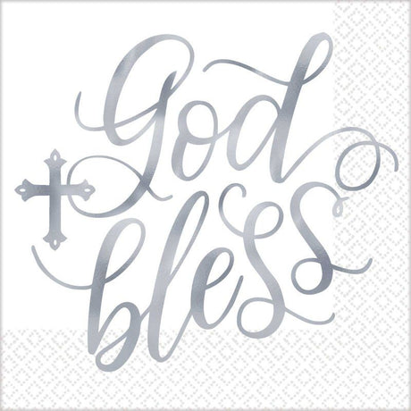 Pack of 16 Holy Day Blessed Lunch Napkins, hot-stamped for elegance, ideal for festive gatherings and celebrations.