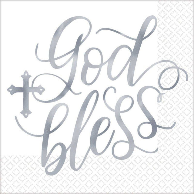 Pack of 16 Holy Day Blessed Lunch Napkins, hot-stamped for elegance, ideal for festive gatherings and celebrations.