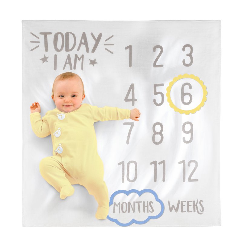 Cozy 119cm milestone baby blanket with 2 felt frames for documenting precious moments, perfect for photos and nursery decor.