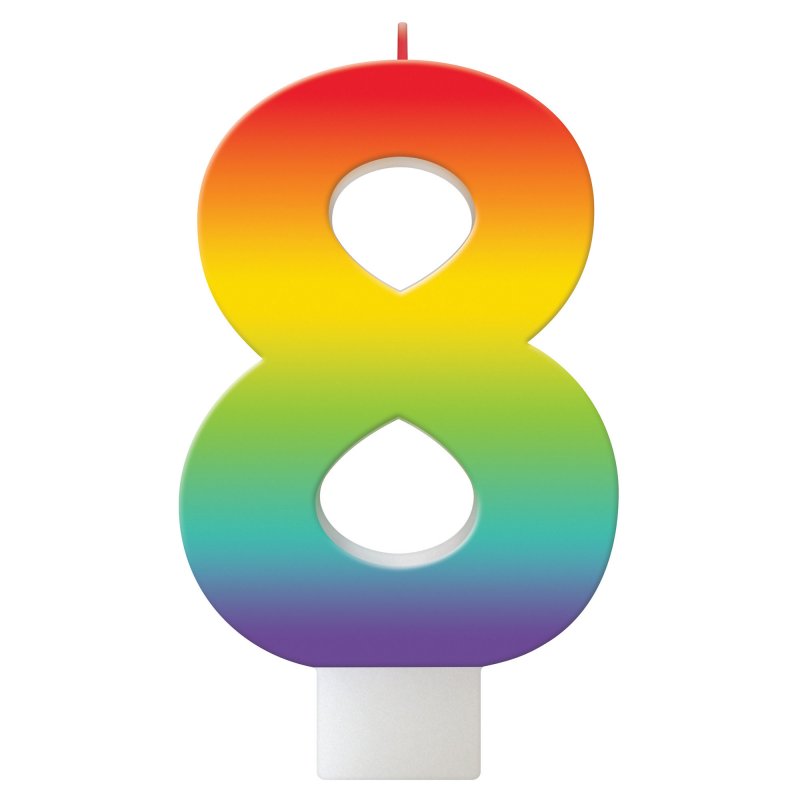 Vibrant 11cm rainbow birthday candle #8, perfect for adding color and cheer to any birthday celebration.