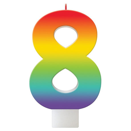 Vibrant 11cm rainbow birthday candle #8, perfect for adding color and cheer to any birthday celebration.