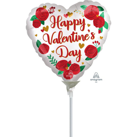 4in foil balloon featuring satin infused roses, requires air inflation and heat sealing, non self-sealing valve.