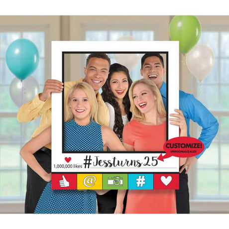 Giant customizable selfie picture frame kit, perfect for fun photo opportunities at parties and events.