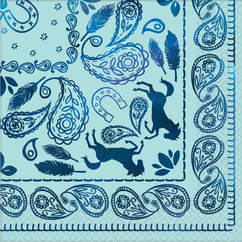 Colorful Spirit Riding Free beverage napkins featuring wild west themes, ideal for horse lovers' parties and events.