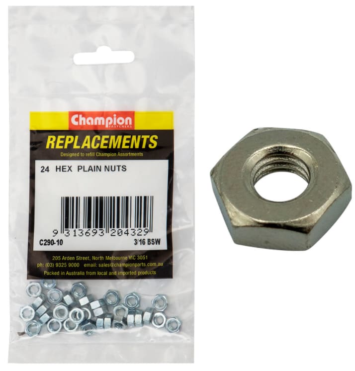 3/16 BSW Hex Plain Nuts-24PK (Packet)