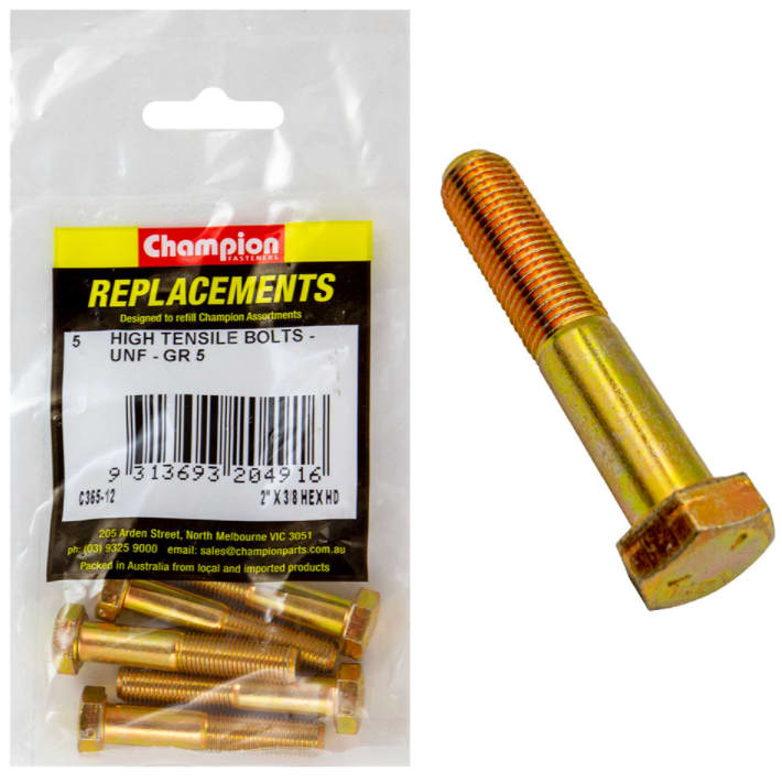 2'' X 3/8 HEX HD High Tensile Bolts-5PK (Packet)