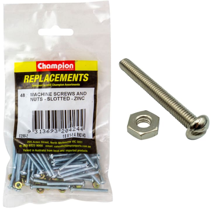 1/8 x 1-1/4 Machine Screws and Nuts Slotted Zinc-48PK (Packet)