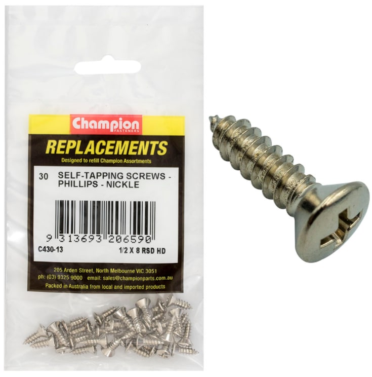 1/2 x 8 RSD HD Self-Tapping Screws Phillips Nickle-30PK (Packet)