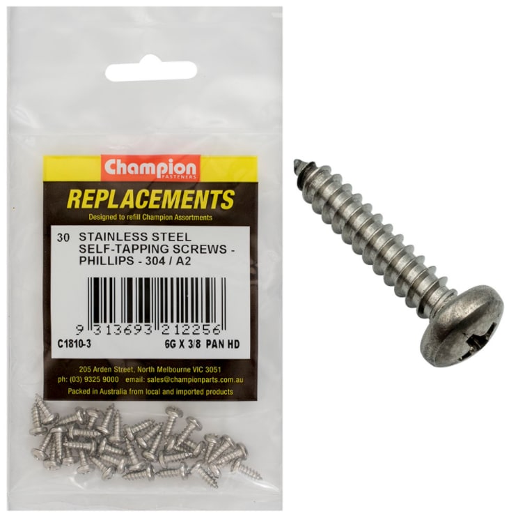 6G X 3/8 PAN Stainless Steel Self-Tapping Screws-30PK (Packet)