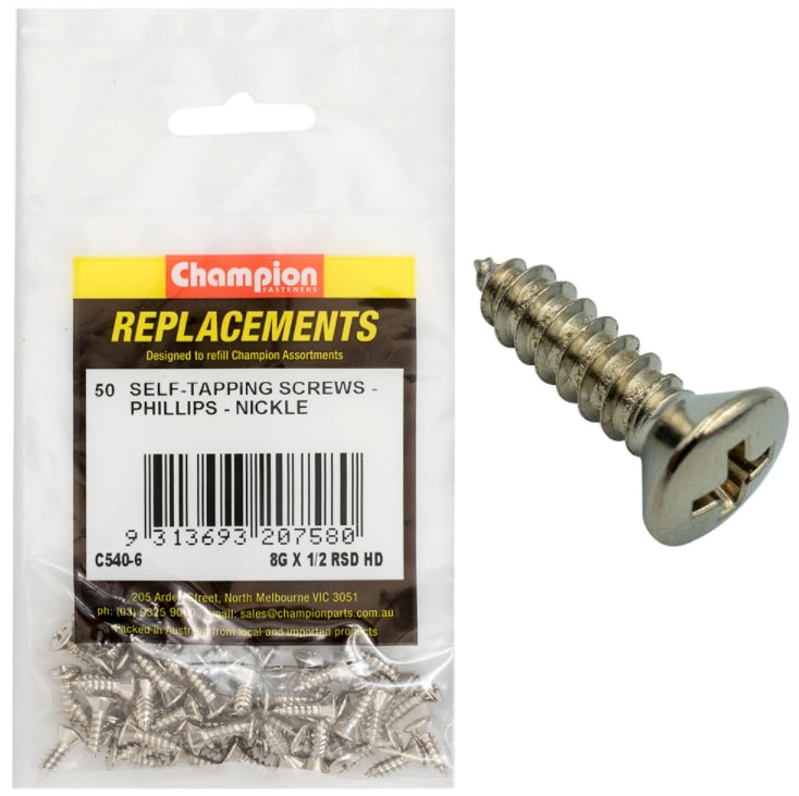 8G X 1/2 RSD HD Self- Tapping Screws Nickle-50PK (Packet)