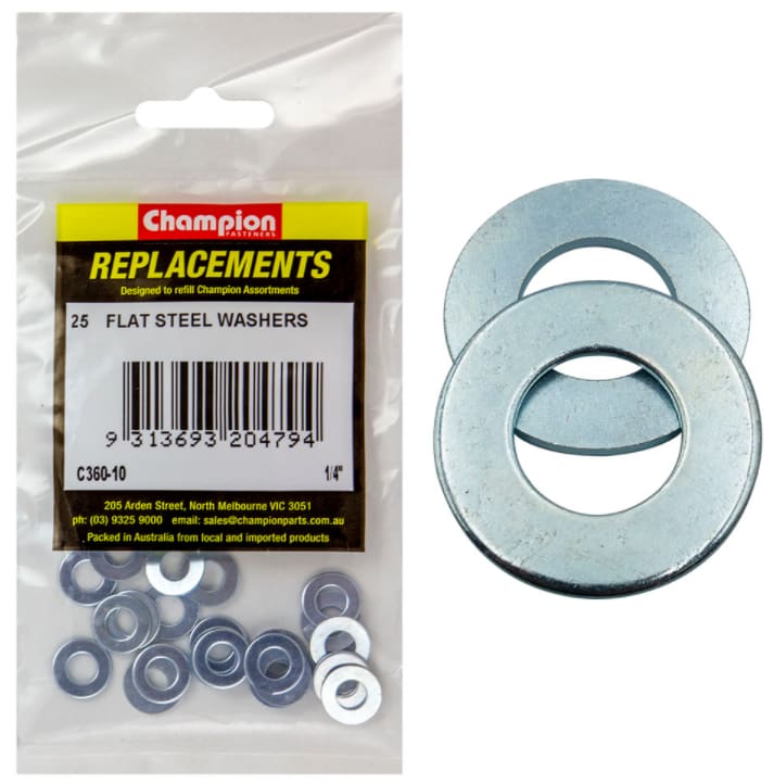 1/4'' Flat Steel Washers 25PK