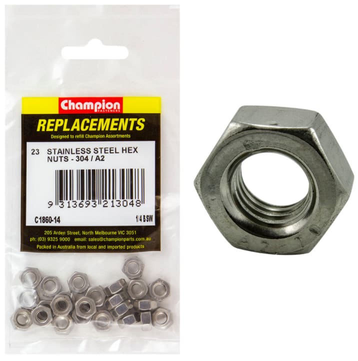 1/4 BSW Stainless Steel Hex Nuts 23PK