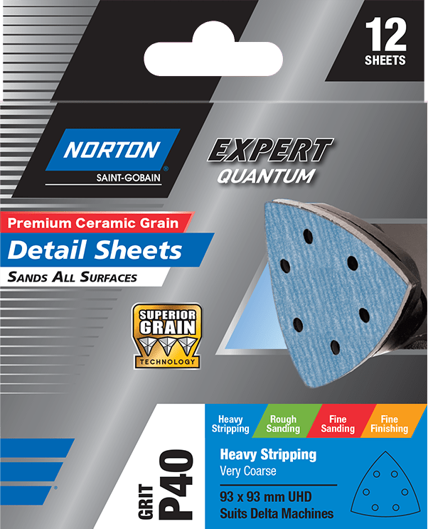 Norton Expert Quantum Paper Triangular Sheet P40 93x93mm Pack of 12 (Pack)