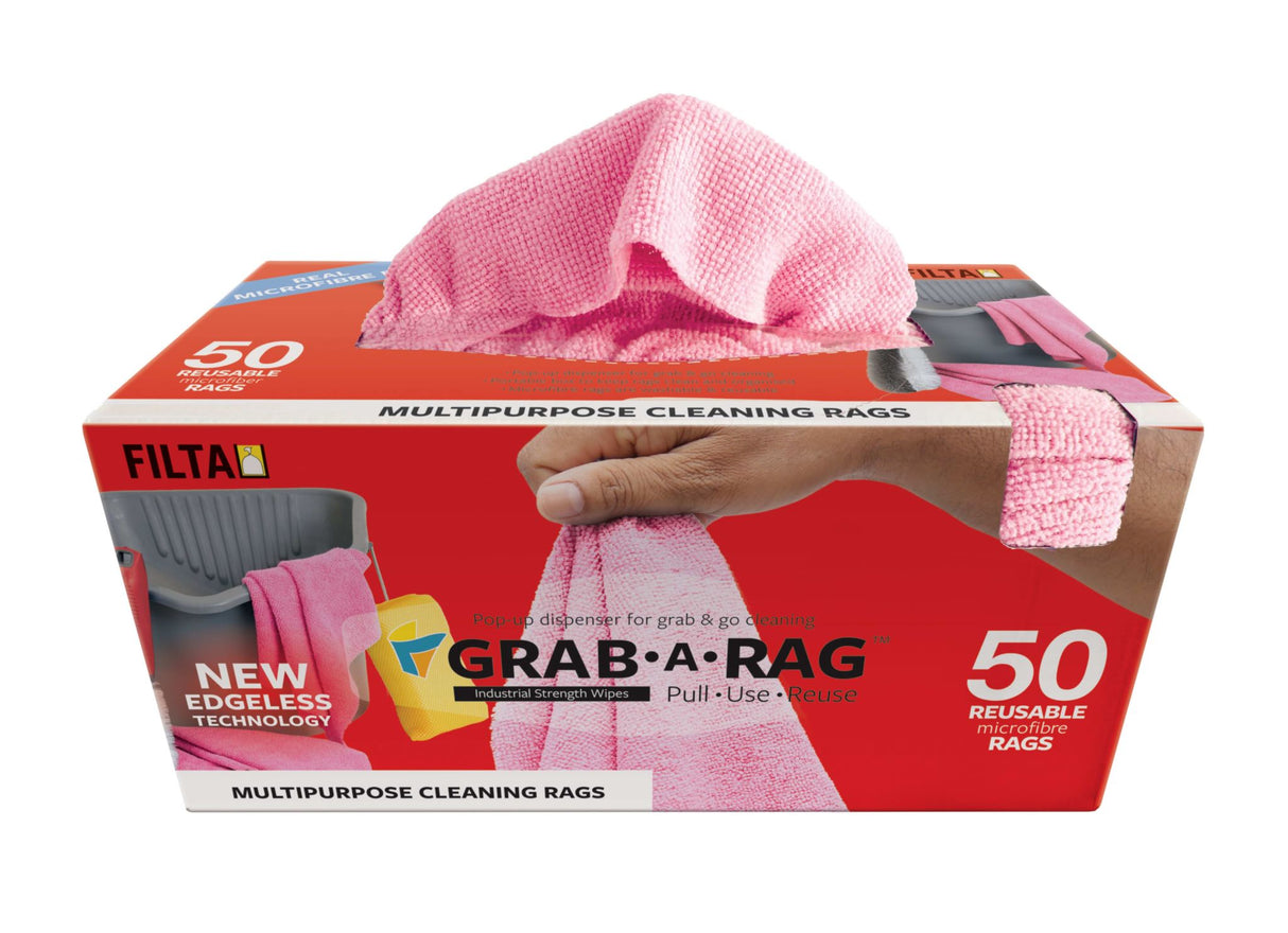 Filta Grab-A-Rag Microfibre Cleaning Cloth Pink 300mm x 300mm 50 Cloths