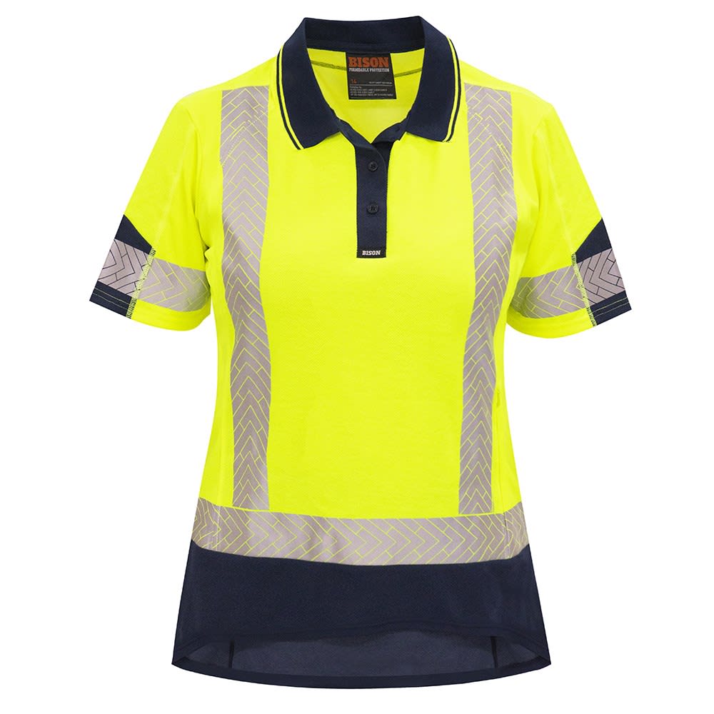 Bison, Women's Hi Vis Short Sleeve Polo, W23201 - Yellow/Navy (Size: 8)