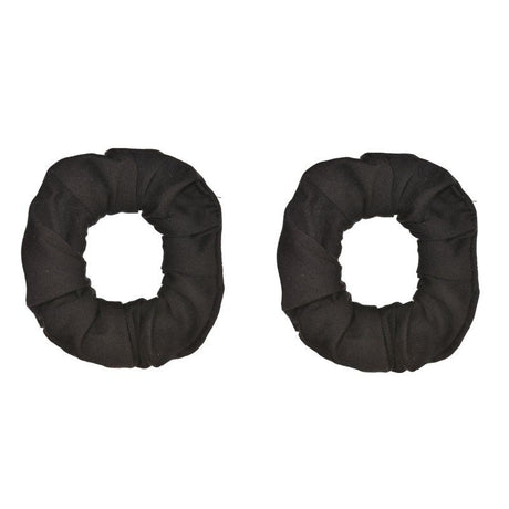 Two black hair scrunchies in a pack, ideal for securing ponytails and buns with a stylish and durable design.