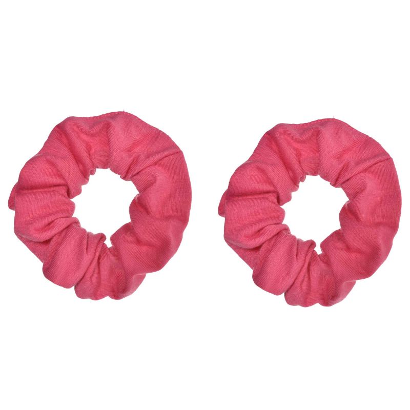 Two pink hair scrunchies in a pack, soft and durable, ideal for stylish hairstyles and everyday use.