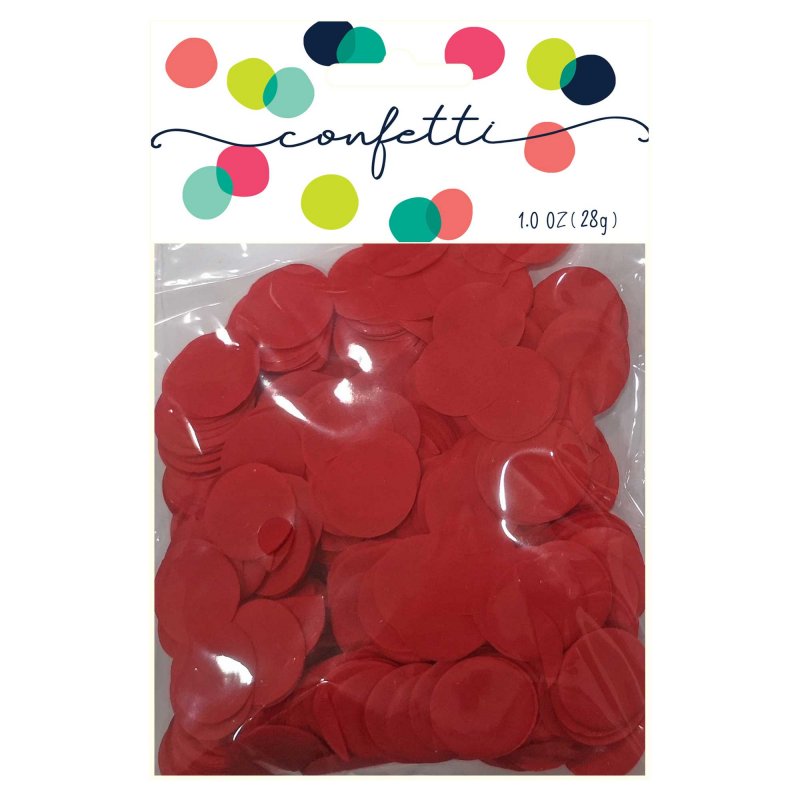 Vibrant red tissue paper confetti circles (28g) for celebrating birthdays, weddings, and festive events.