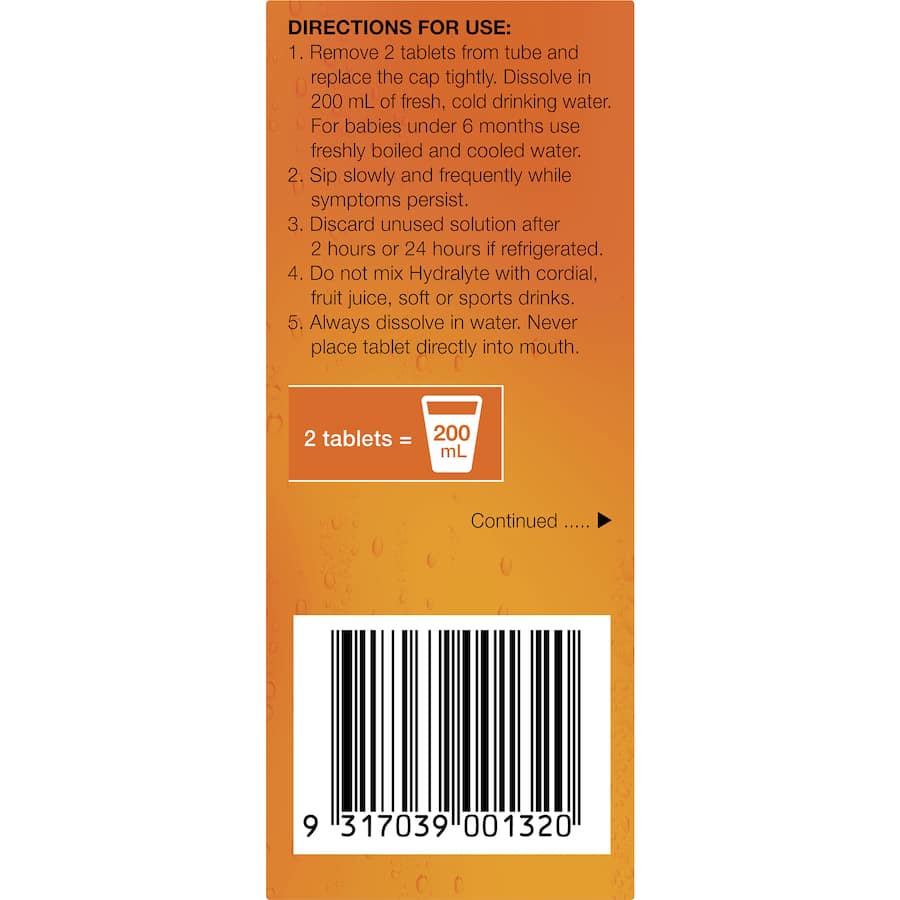 Hydralyte Effervescent Electrolyte Tablets Lemon Orange 10pack