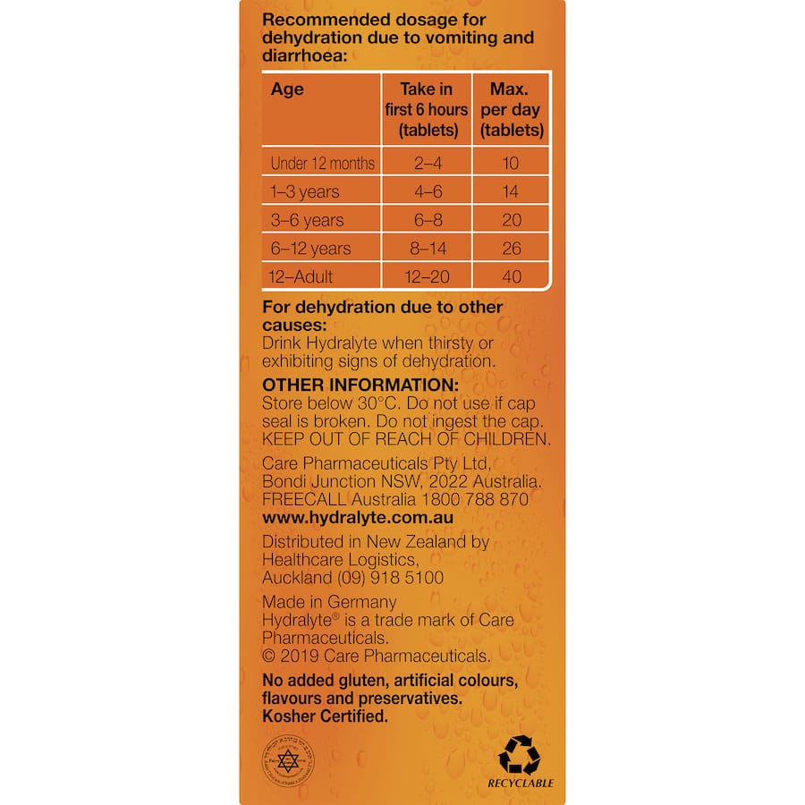 Hydralyte Effervescent Electrolyte Tablets Lemon Orange 10pack