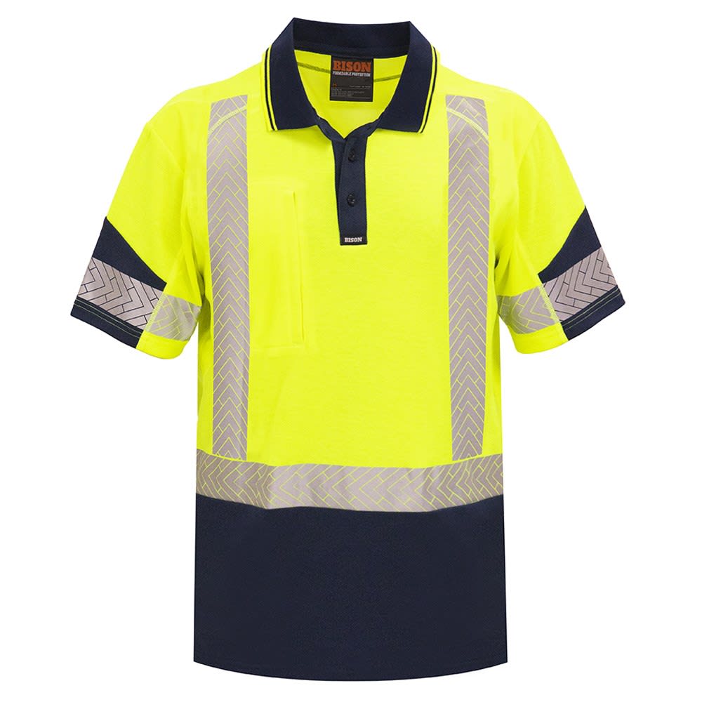 Bison, Hi Vis Cotton Back Polo, 232011 - Yellow/Navy - S