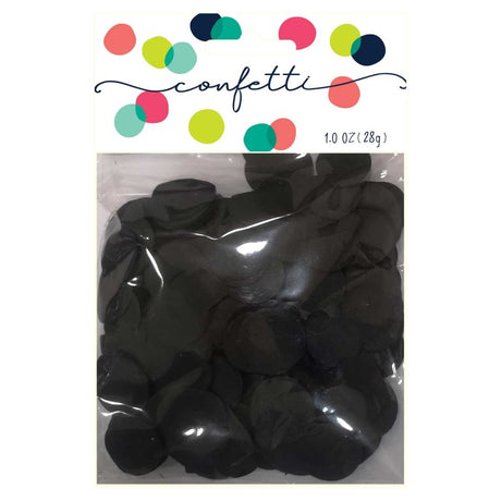 Black paper confetti circles (28g) for elegant party decor, perfect for weddings, birthdays, and corporate events.