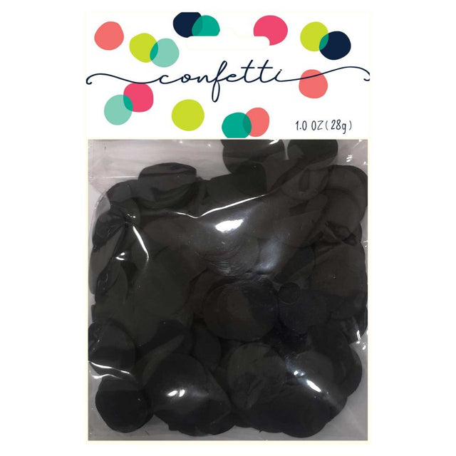 Black paper confetti circles (28g) for elegant party decor, perfect for weddings, birthdays, and corporate events.