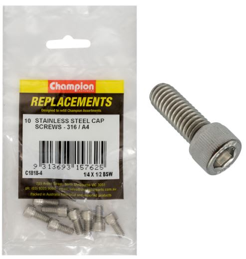 1/4in x 1/2in BSW Socket Cap Screw - 10PK (Packet)