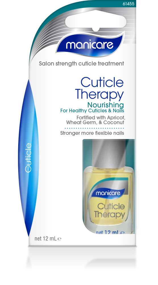 Manicare Cuticle Therapy oil nourishes cuticles and strengthens nails with a hydrating, fast-absorbing organic formula.