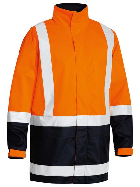 Bisley, Hi Vis Rain Shell Jacket, BJ6966T - Orange/Navy (Size: XS)