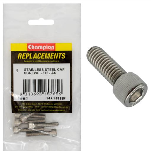 1/4" x 1-1/4" BSW Socket Cap Screw 316/A4 -6pk (Packet)