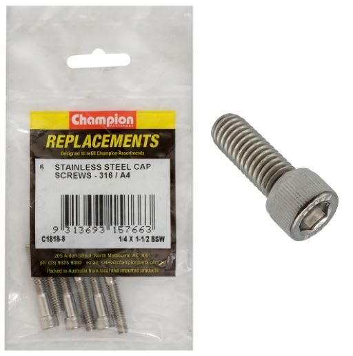 1/4" x 1-1/2" BSW Socket Cap Screw 316/A4 -6pk (Packet)