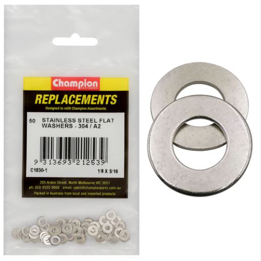 1/8" x 5/16" Stainless Flat Washer 304/A2 -50pk