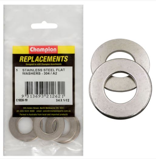 3/4" x 1-1/2" Stainless Flat Washer 304/A2 -5pk (Packet)