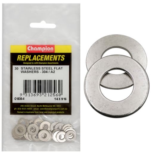 1/4" x 9/16" Stainless Flat Washer 304/A2 -30pk (Packet)