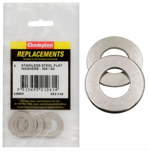 5/8" x 1-1/4" Stainless Flat Washer 304/A2 -5pk (Packet)